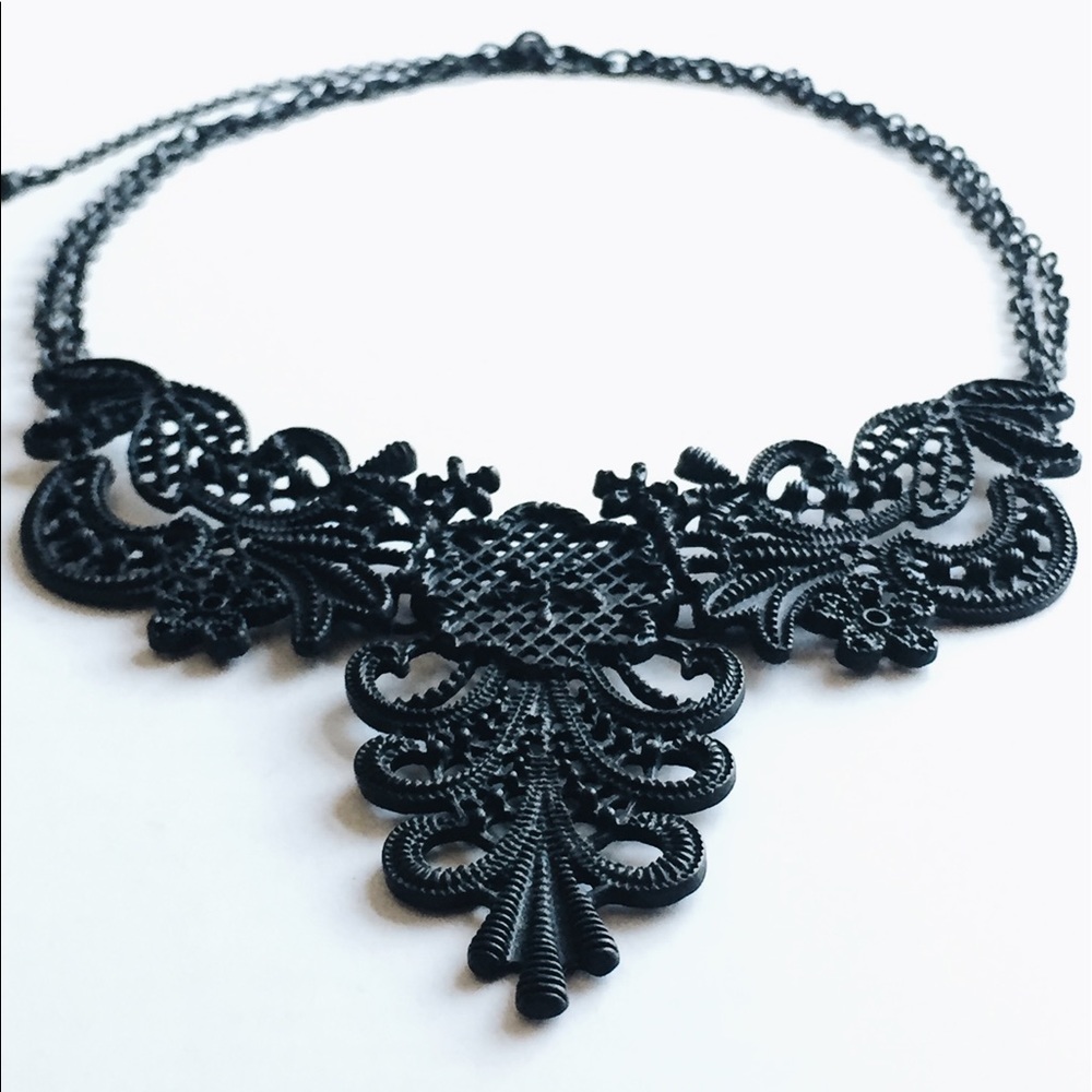 Matte-Black Lace Statement Necklace