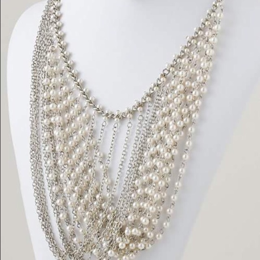 ELEGANT NEW PEARL CHAIN BIB STATEMENT NECKLACE SET