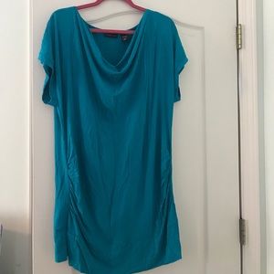Long Aqua Blue Blouse with short sleeves