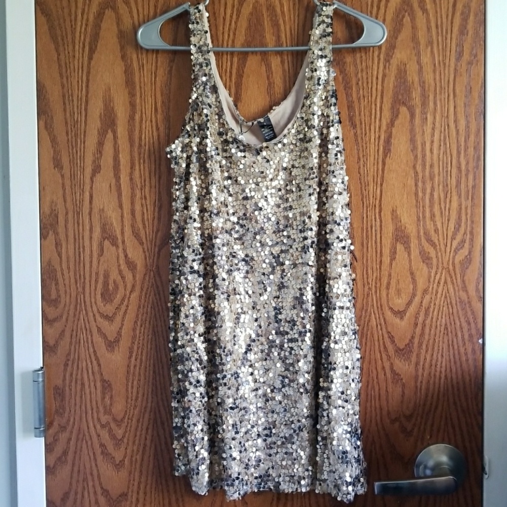 Gold and brown sequin party dress