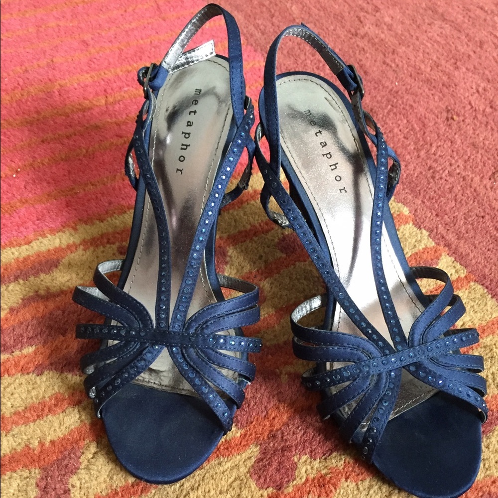 Sold———-Metaphor Navy Blue Evening Hees size 7.5
