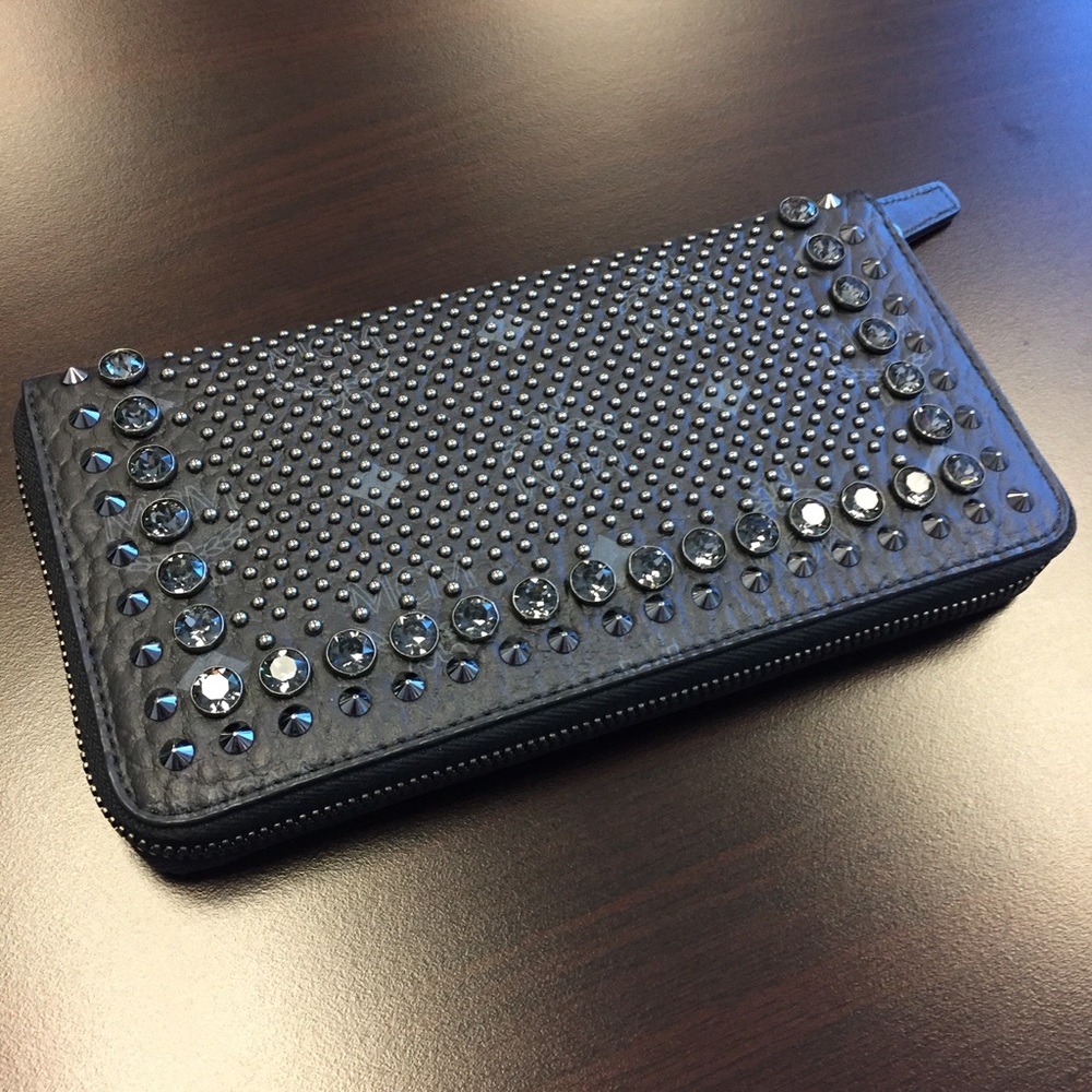 MCM Black Studded Patent Leather Wallet