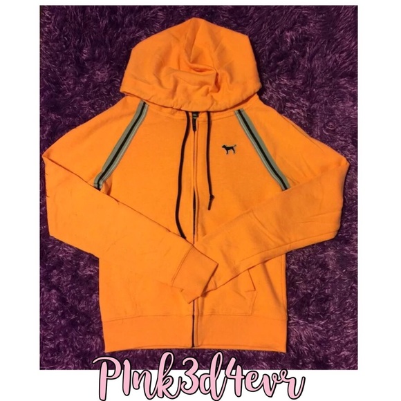 VS PINK Perfect Zip Hoodie Peachy/Orange & Gray - Picture 2 of 3