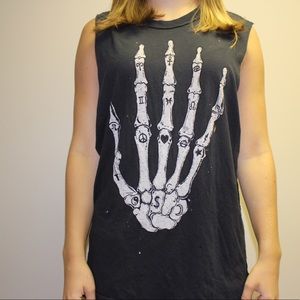 distressed skeleton hand shirt