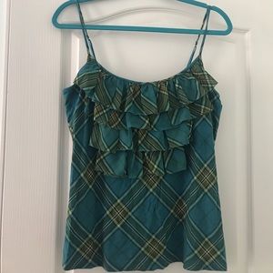 Green plaid tank top with ruffles