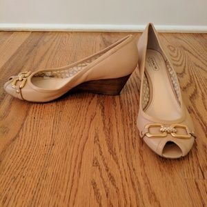 Coach peep toe camel wedges