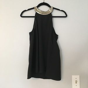 Embellished halter black top