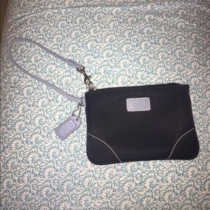 Black & Light Blue Coach Wristlet