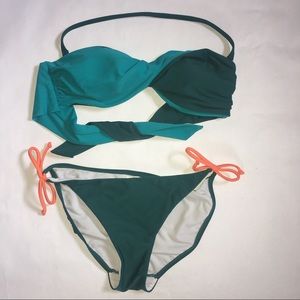 Australian two-piece bikini green & orange size M