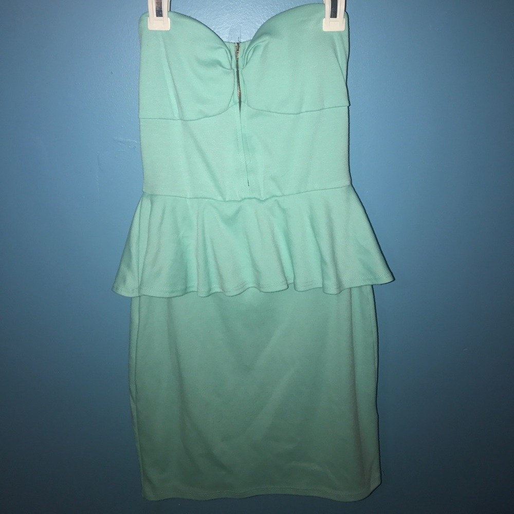 Strapless mint green dress