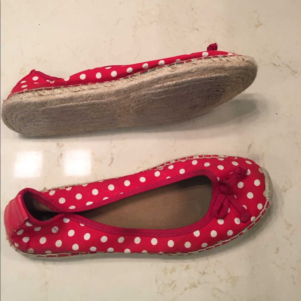 Red flats with white polka dots