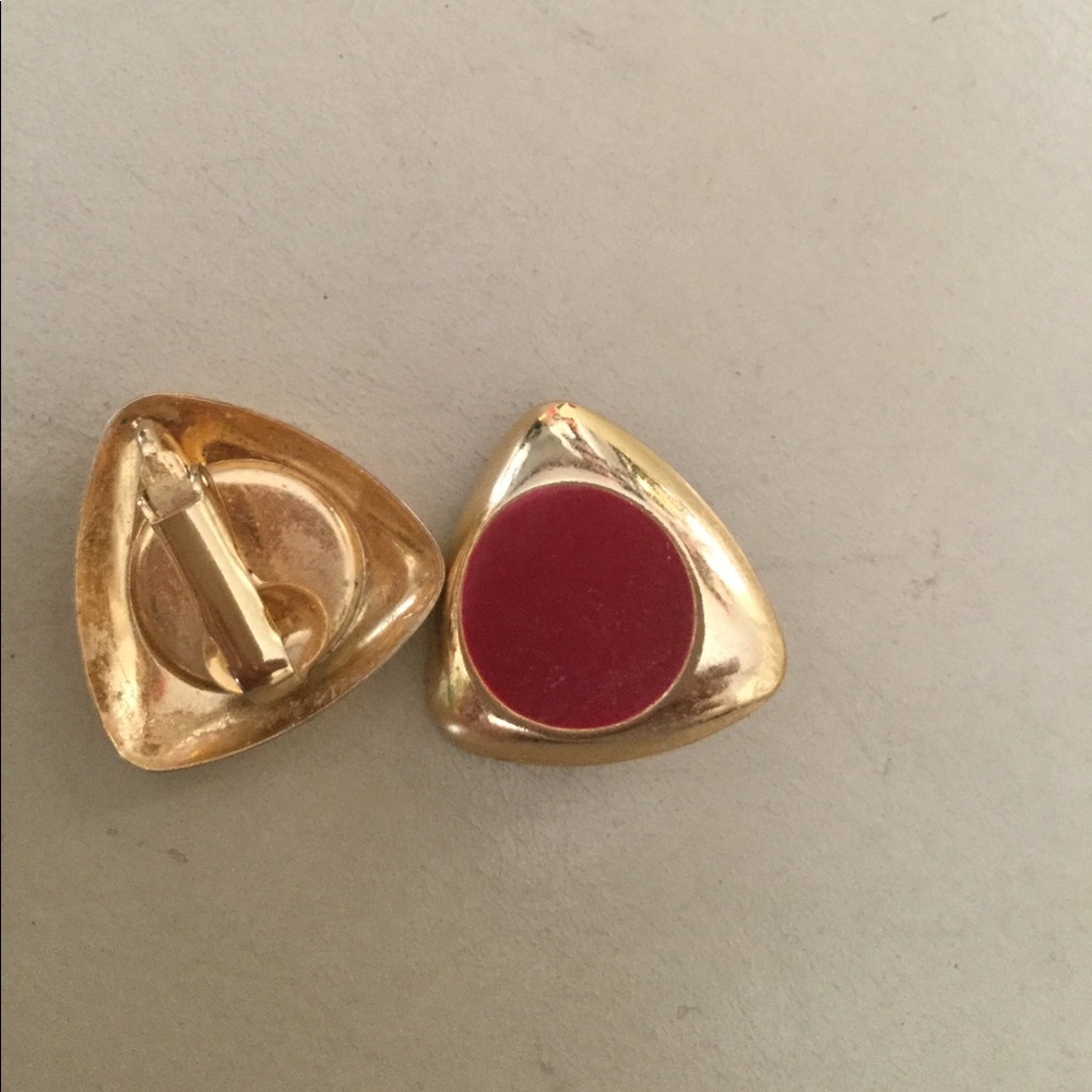 Red and gold tone clip earrings