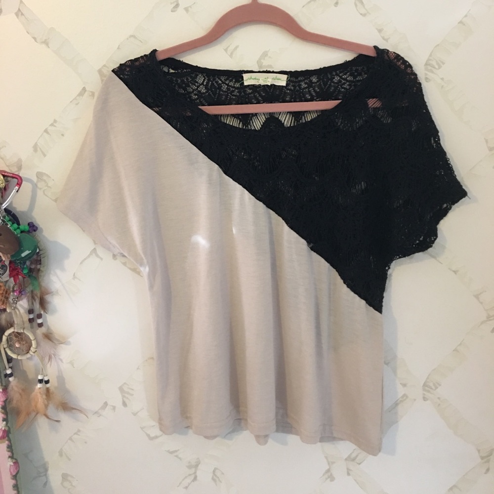 anthropologie crochet colorblock lace top