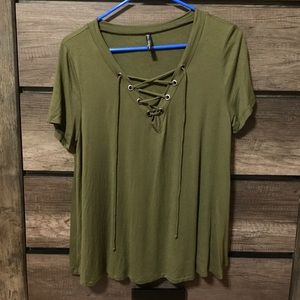 Olive green lace up t-shirt