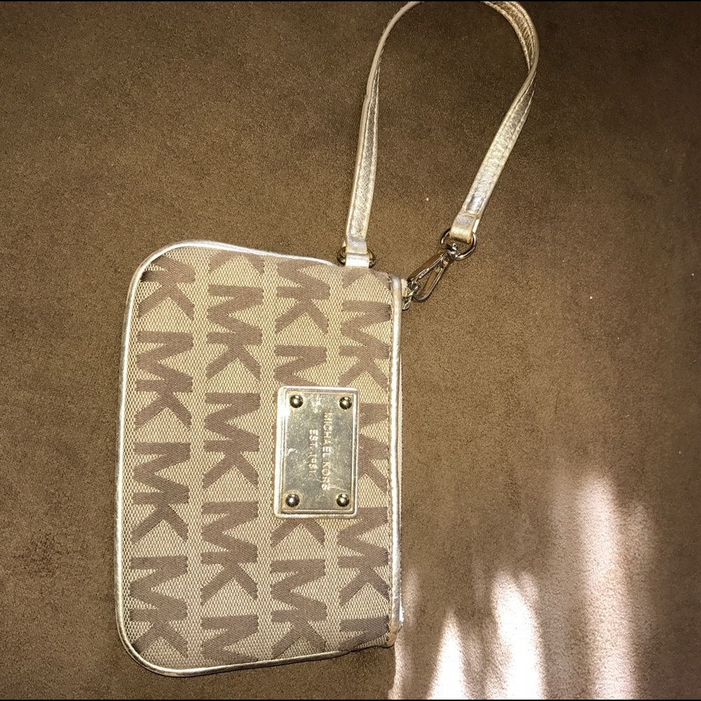 Michael Kors  tan MK print Wristlet