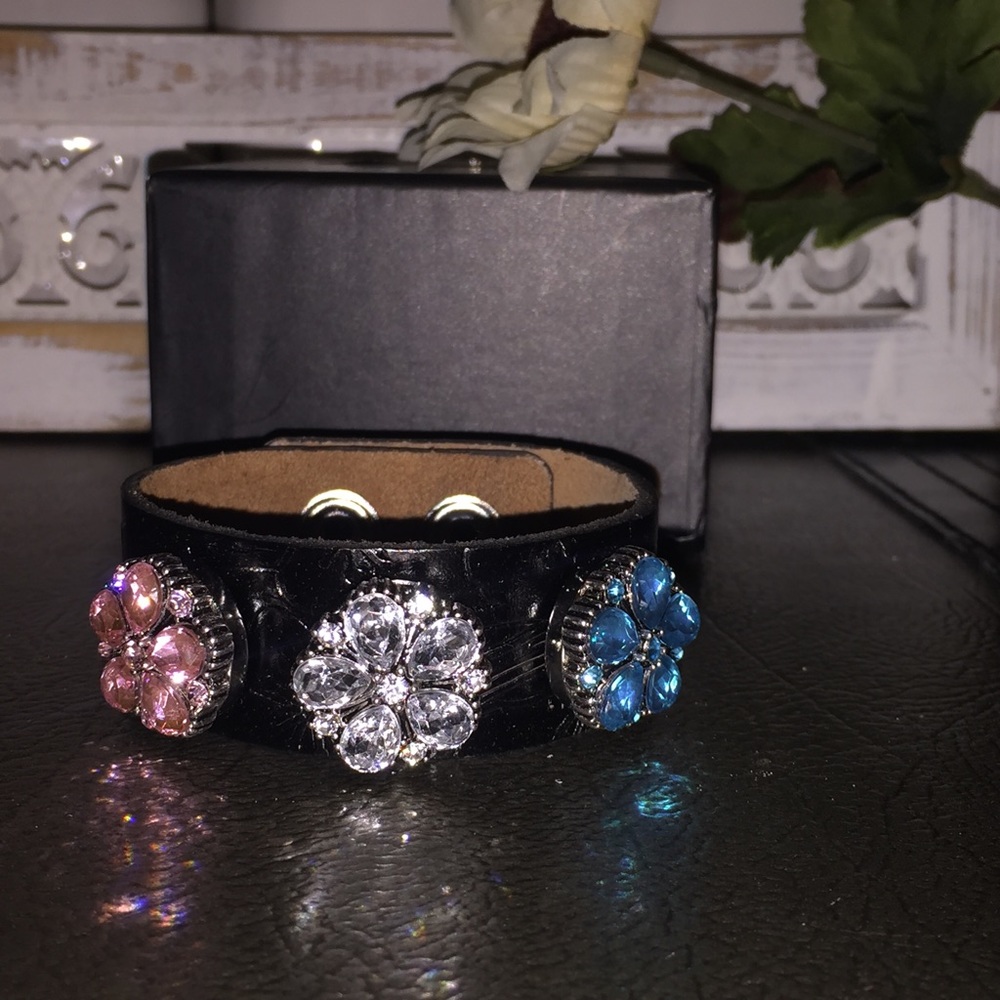 💍 Real Leather 3 Snap Button, Black Bracelet 💍