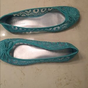 Teal blue lace flats