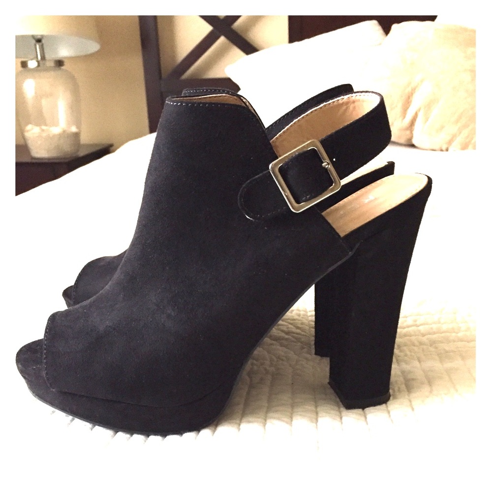 Report black suede open toe slingback mules