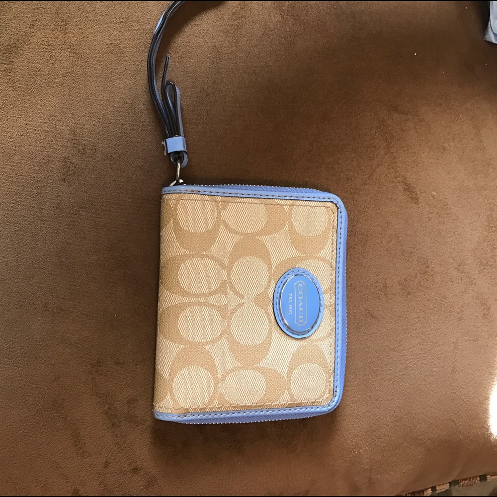 COACH baby blue trim printed wallet