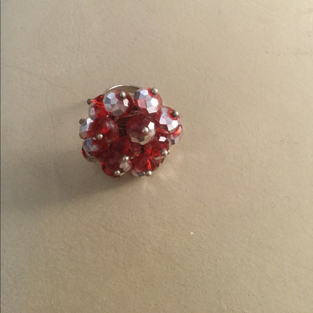 Red and silver tone cocktail ring