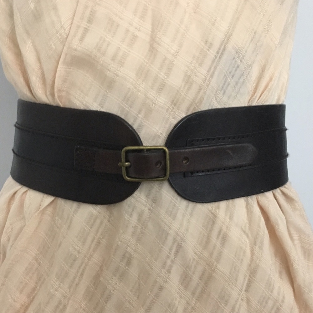 Brown wide leather cinch belt