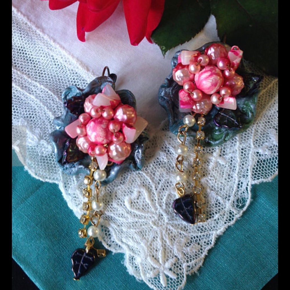 Vintage Coral Cluster Earrings, Leverback, Dangles