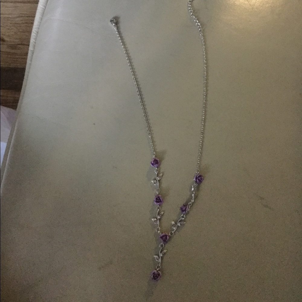 Purple and silver tone necklace