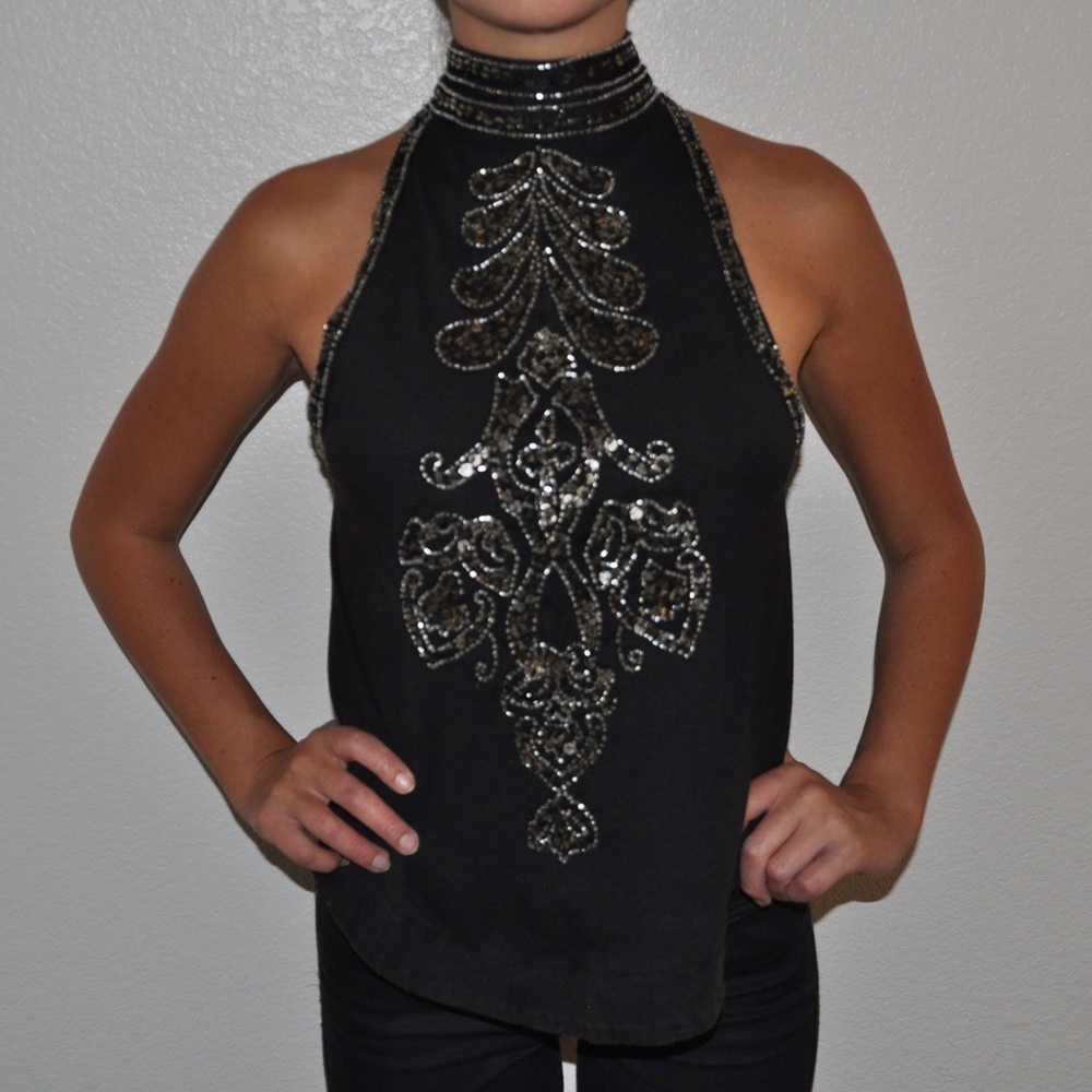 High Neck Black and Silver Sequin Tank