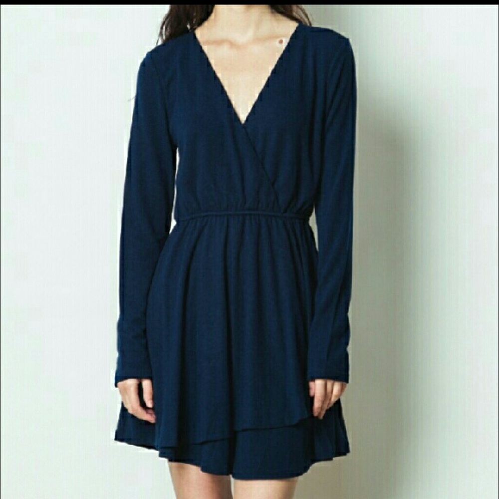 NWT Navy Knit Faux Wrap Dress