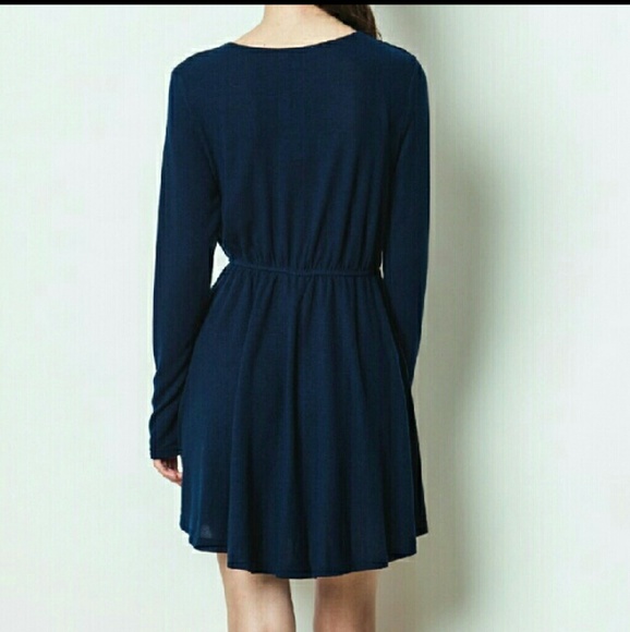 NWT Navy Knit Faux Wrap Dress - Picture 2 of 2