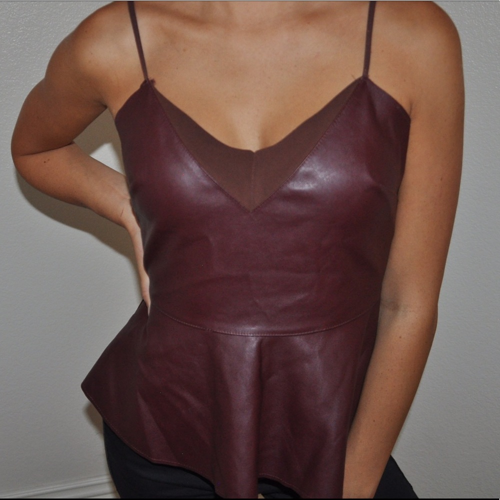 Maroon Leather Peplum Tank Top