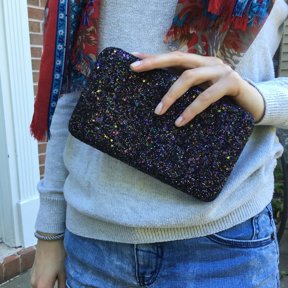 Navy Glitter Clutch Wallet