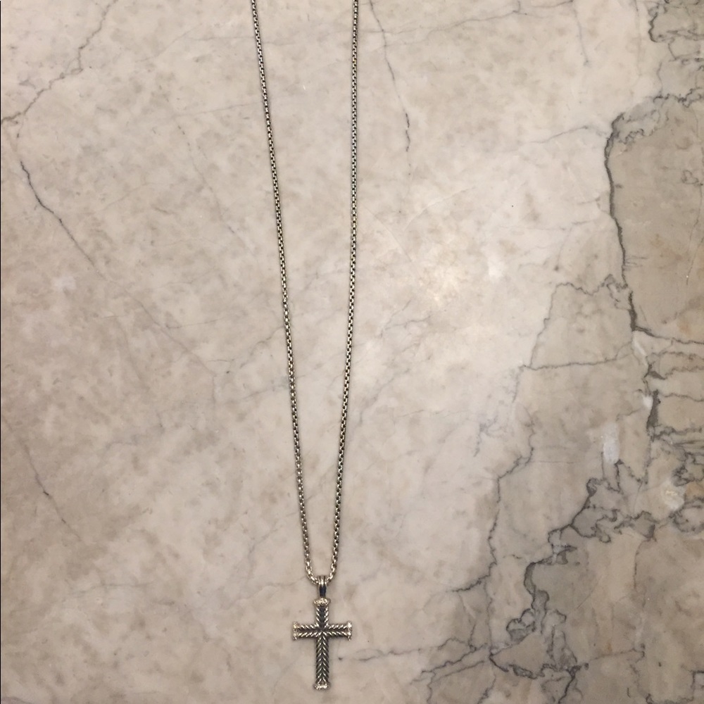 David Yurman Chevron Cross White Diamond Necklace
