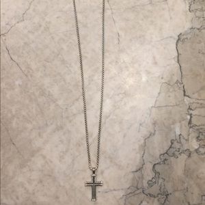 David Yurman Chevron Cross White Diamond Necklace