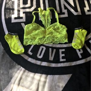 Vs pink lace bralette & sock bundle