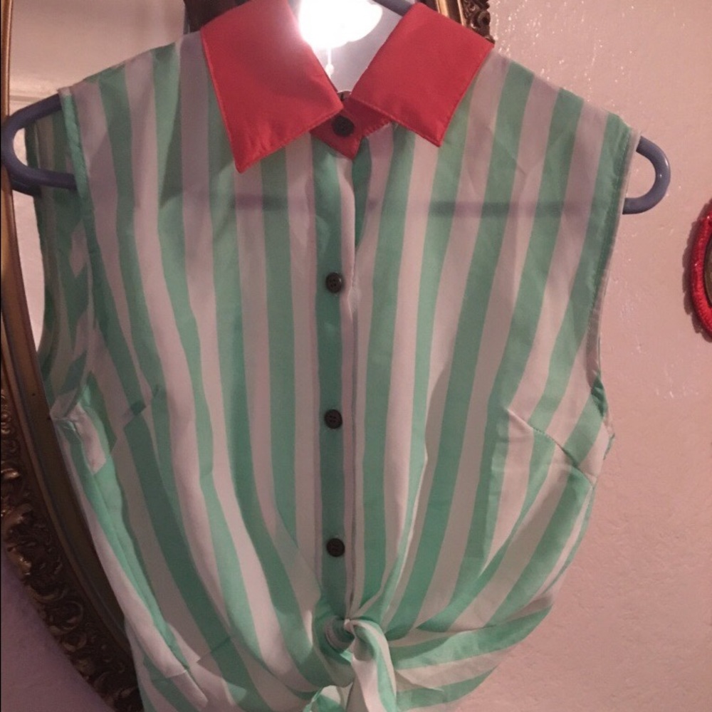 Striped green and coral top