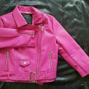 Pink Leather Jacket.. pink silk lined