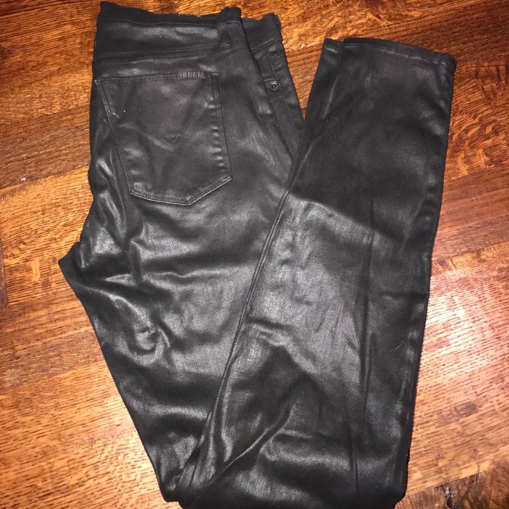 Wax leather jeans