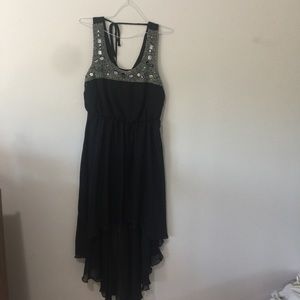 Black hi low dress with sparkly embellishments