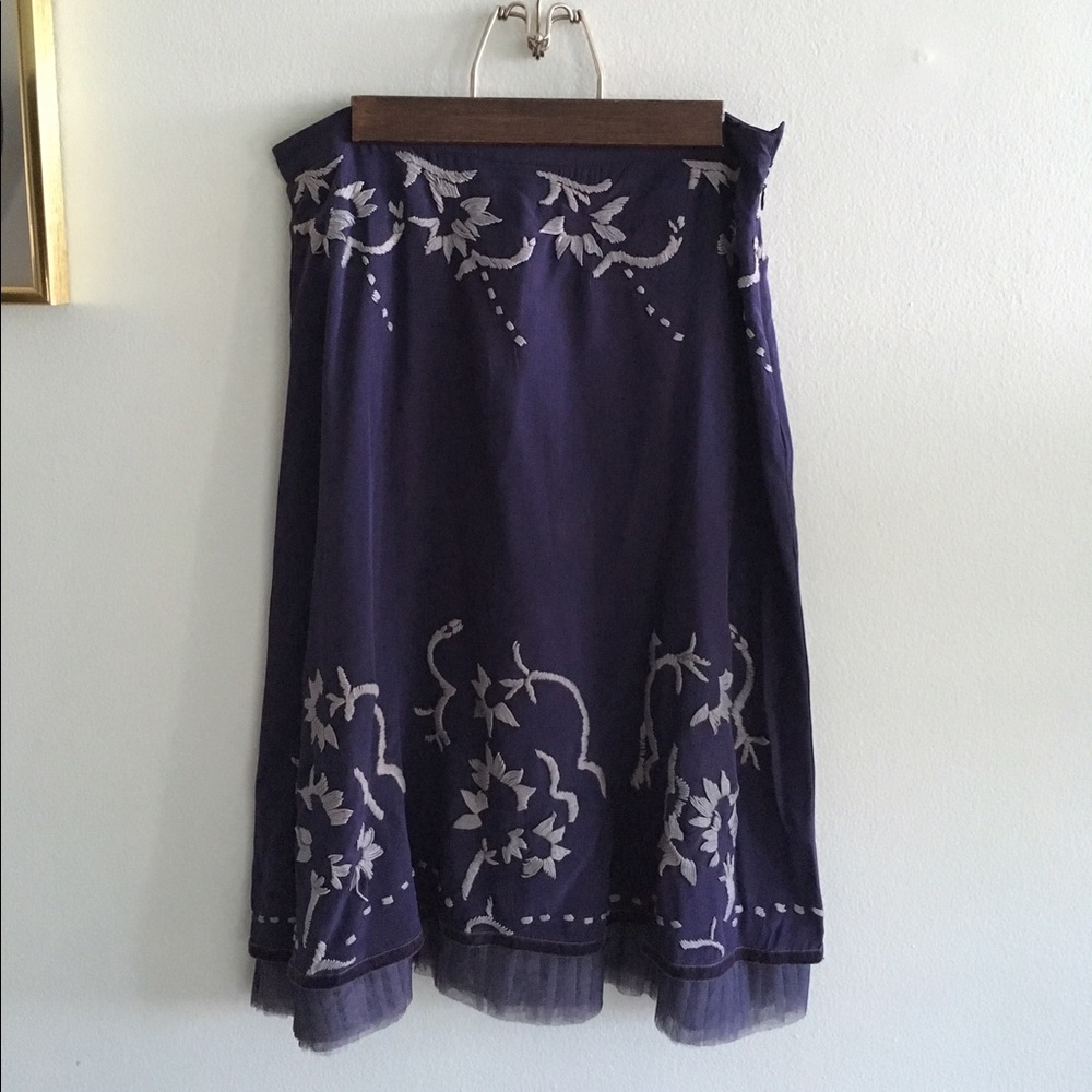 Anthropologie Snak Skirt silk embroidered midi