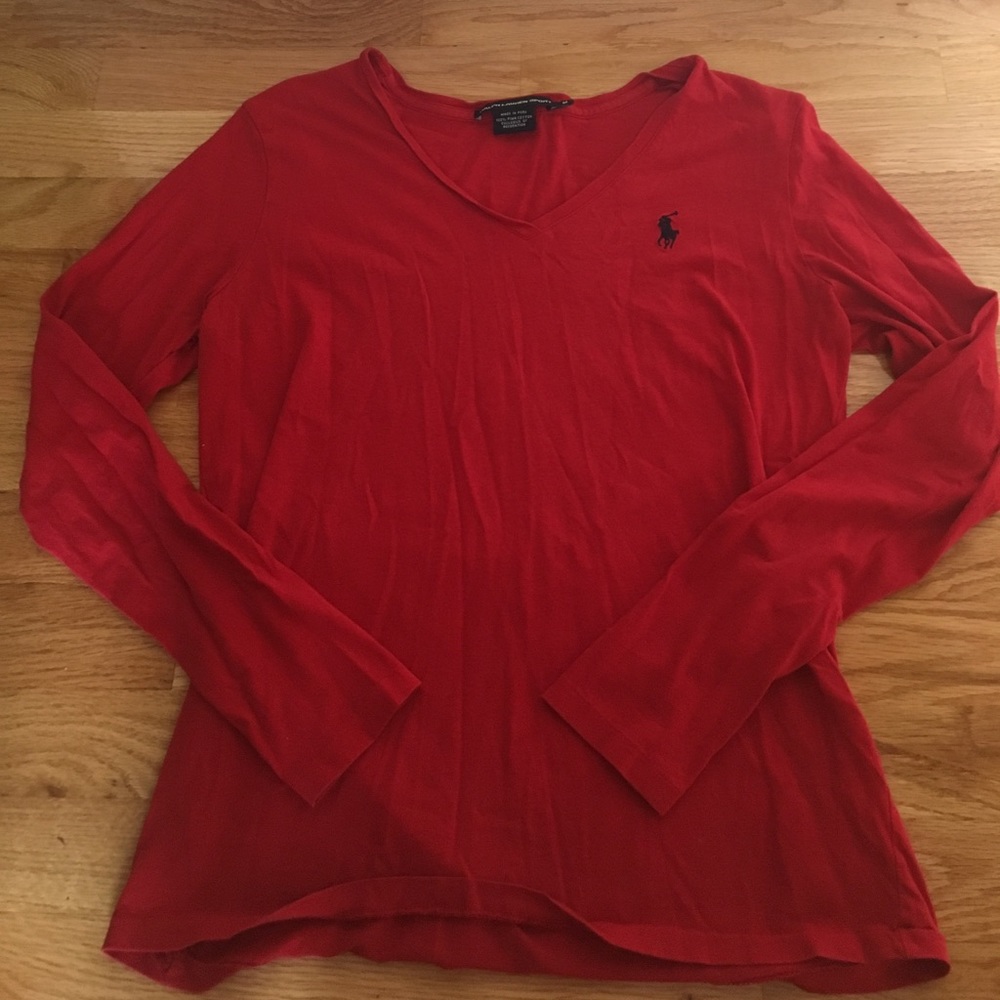 Red v-neck long-sleeve Ralph Lauren Sport