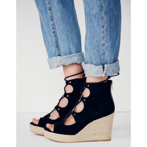 Nude Free People Boho Lace Up Platform Wedge - Picture 5 of 5