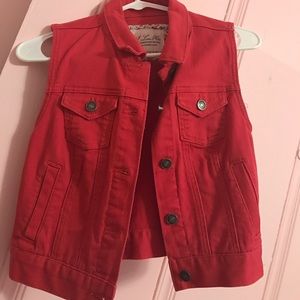 Cropped Red Denim Vest