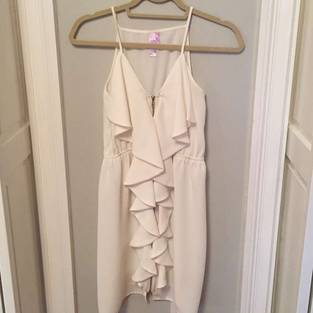 Alya white ruffle zip dress
