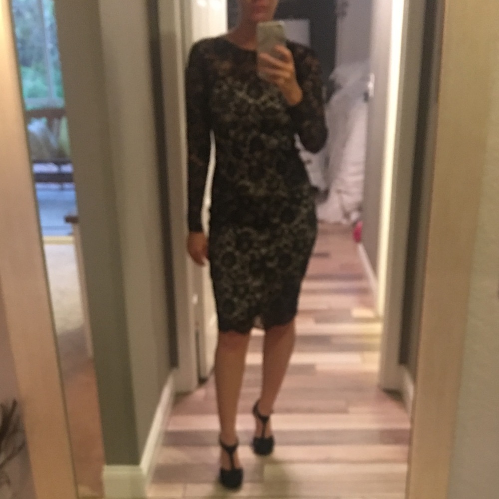 Black lace dress over nude  layer