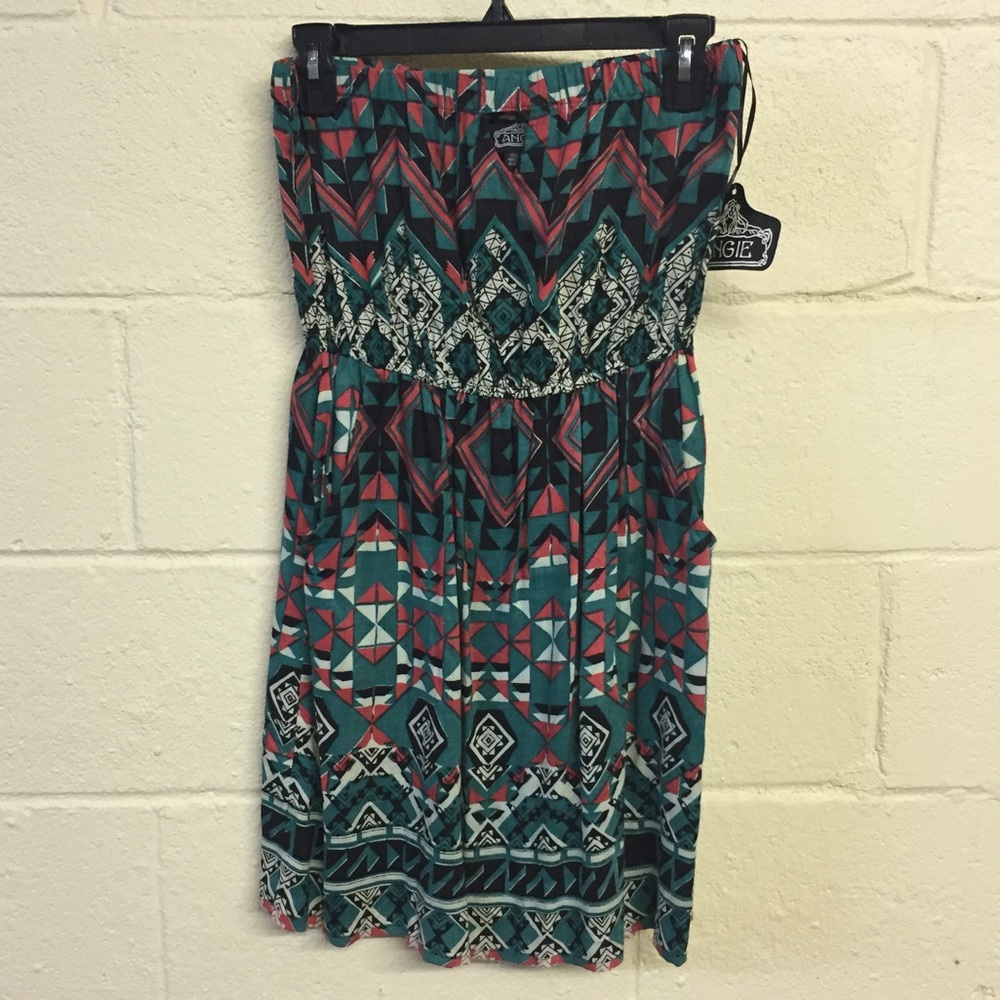 NWT Green Geometric Print Strapless Sundress, Sz S