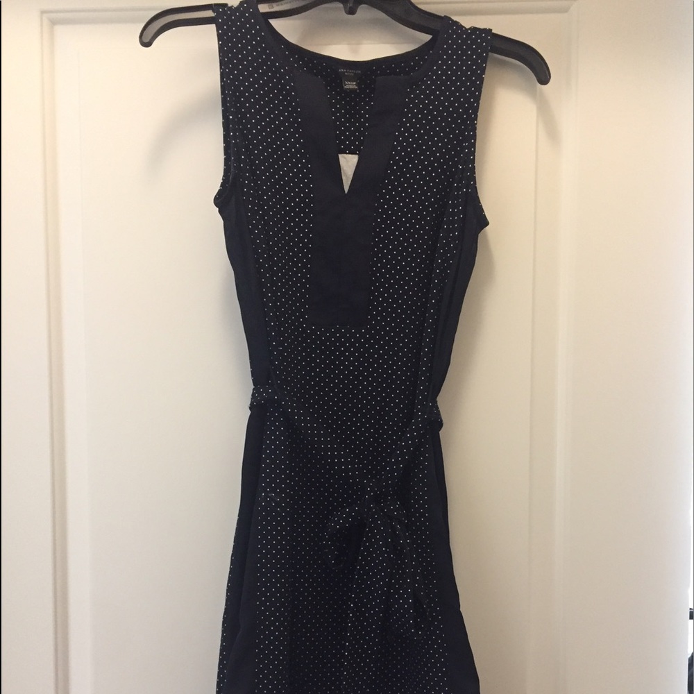 Ann Taylor Navy Blue White Polka Dot Dress