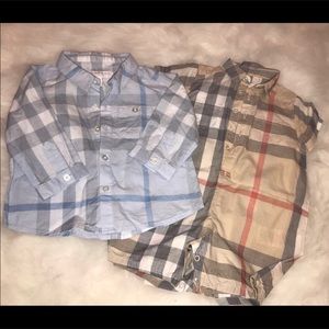 Baby Burberry onesie and button down shirt