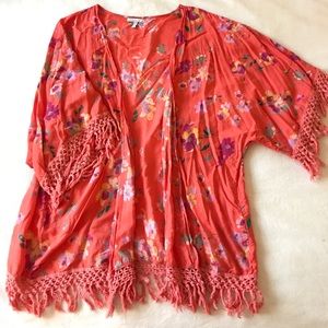 O'Neill flower kimono with fringe trim