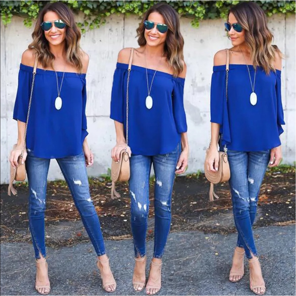 Blue off shoulder top - Picture 8 of 8